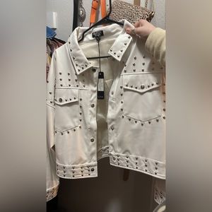NWT white leather studded jacket